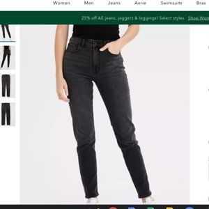 american eagle stretch black wash mom jeans